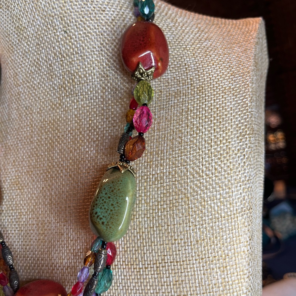 Jasper, Tigers Eye, and Carnelian Stone and glass bead necklace - Picture 5 of 6